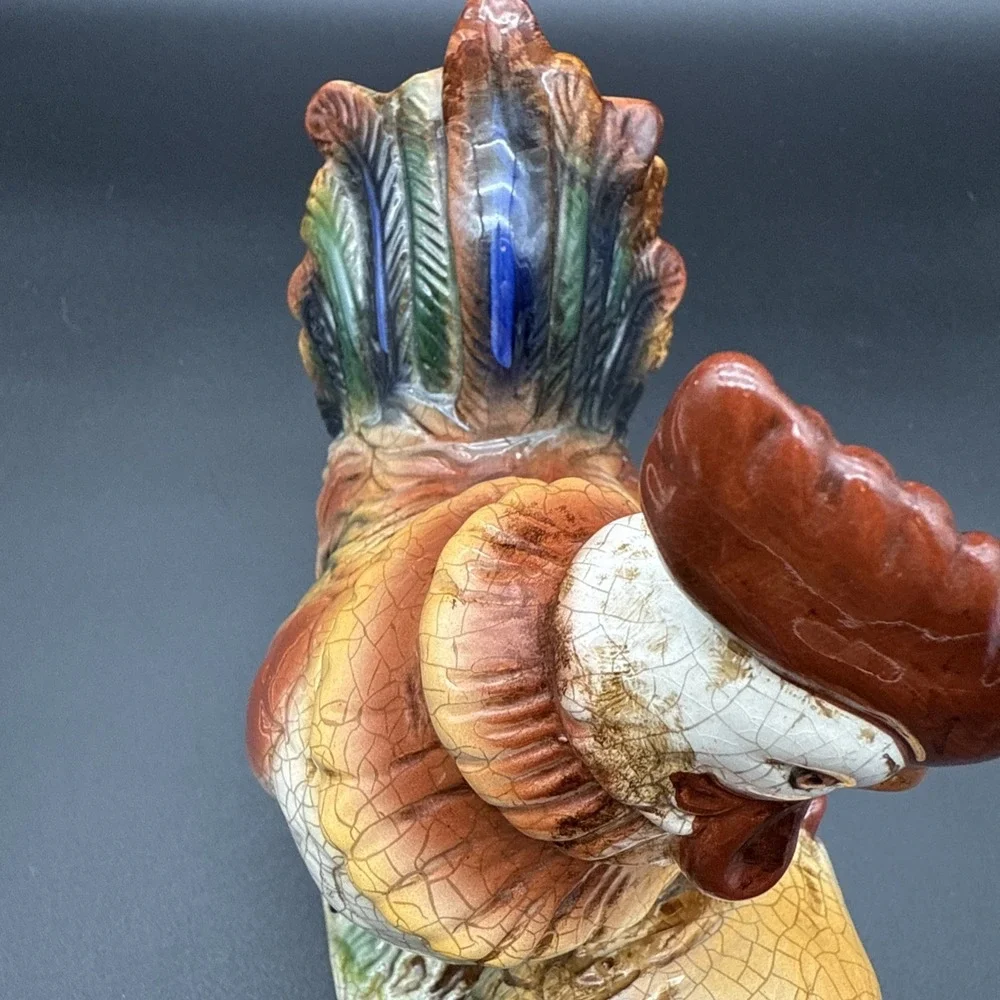 Rooster‎ Hen Baby Chick Figurine - Crackle Effect Colorful Vintage